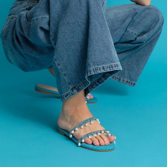 DENIM PEARL CUTE  SANDALS - Picture 4 of 4